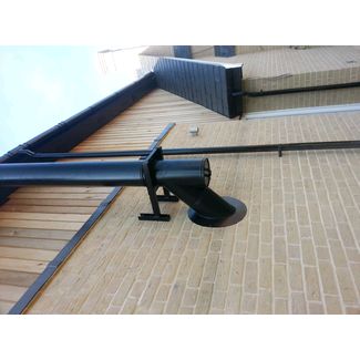 Black twin wall 135 degree tee piece with wall support bracket