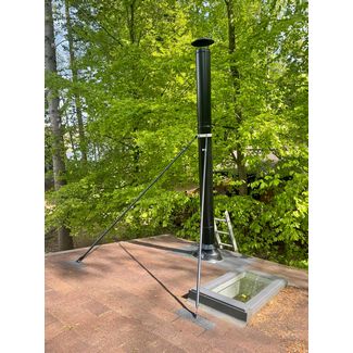 Black twin wall flue with telescopic roof brace kit for extra support