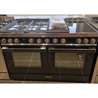 Smeg 120cm Portofino in black dual fuel range cooker