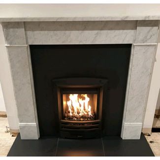 Capital fireplaces hersham mantel in carrara marble, honed granite hearth and corvar inset gas fire